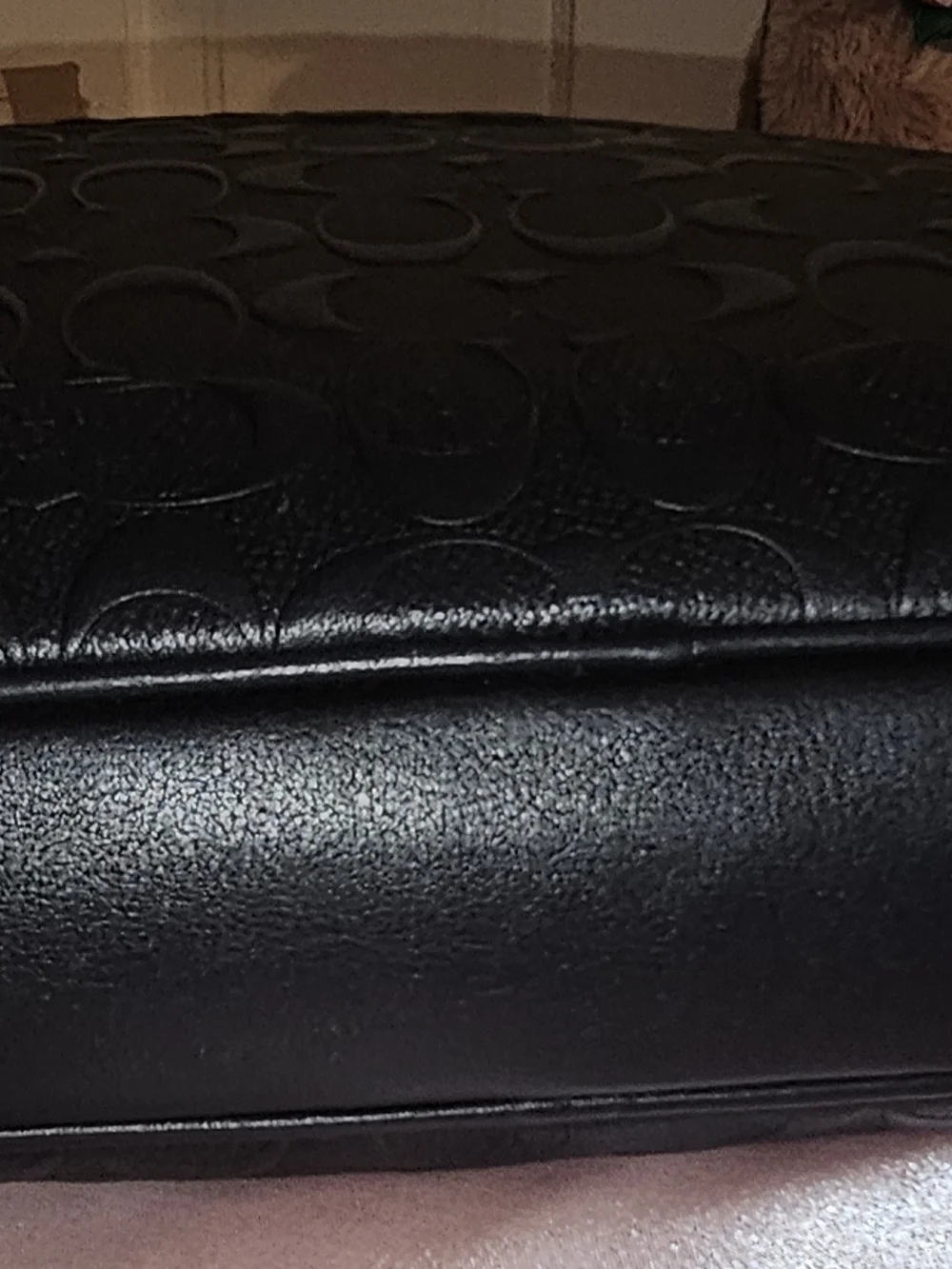 Coach Black Embossed Leather Laptop Bag with Gold Hardware